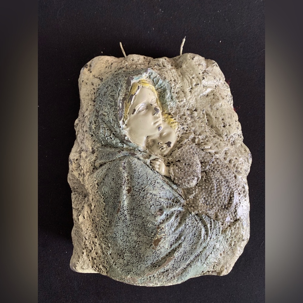 Sculpted Mother & Child Religious Pillar Candle - 2-Wick Decor